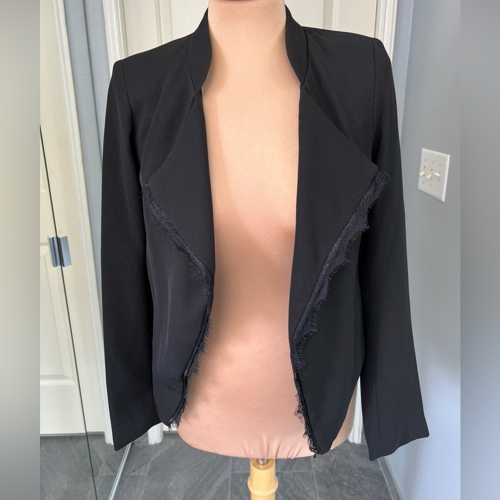 Anthropologie Elevenses Black Crop Eyelash Trim Blazer Jacket